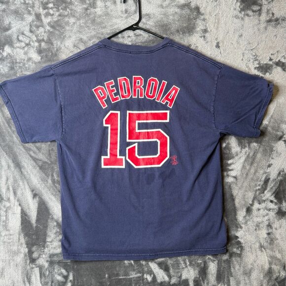 Vintage Y2K Red Sox Short Sleeve Navy Number 15 Pedroia Promo T-Shirt Large - Picture 6 of 7